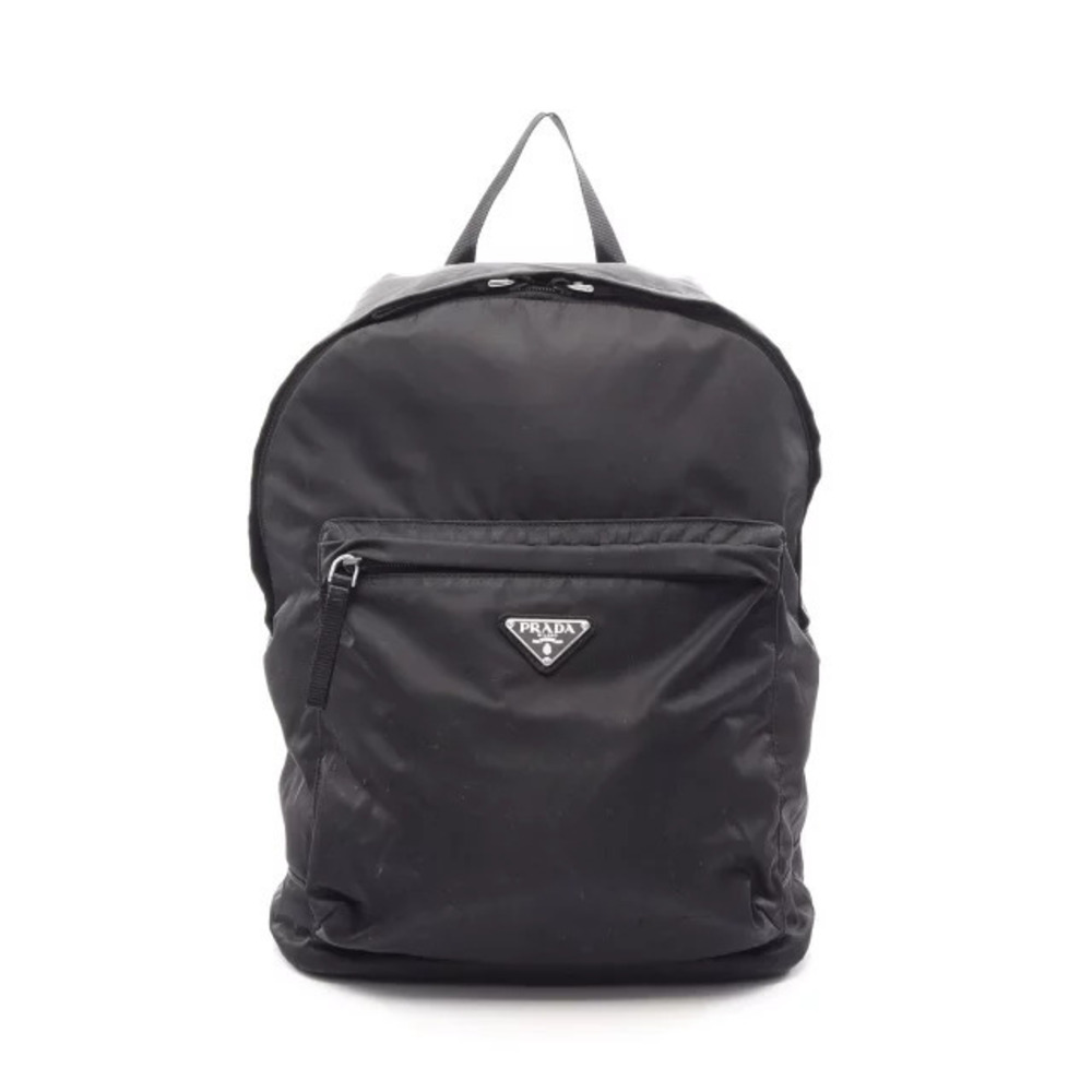 Prada Triangle Plate Backpack Black